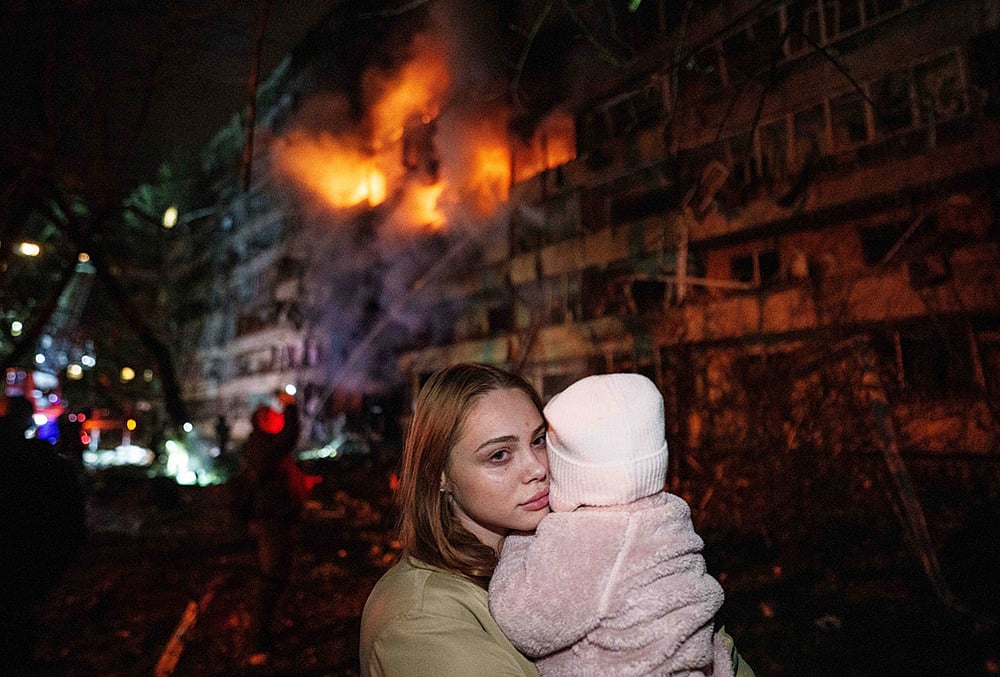 Ukraine residential building fire photos