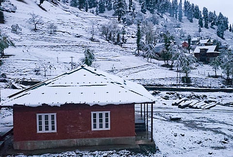 A view of a snow-covered area after heavy snowfall, at Machil Sector in Kupwara, Jammu and Kashmir, Thursday, Oct. 15, 2026. 