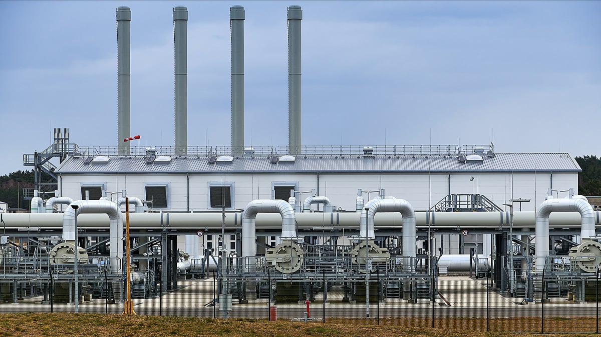 Gas pipes, connections, equipment and pressure reducers at the site of Gazprom's Nord Stream 2 Pipeline Landing in Germany - Shutterstock
