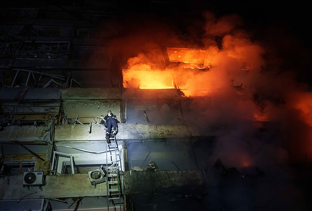 Ukraine residential building fire photos