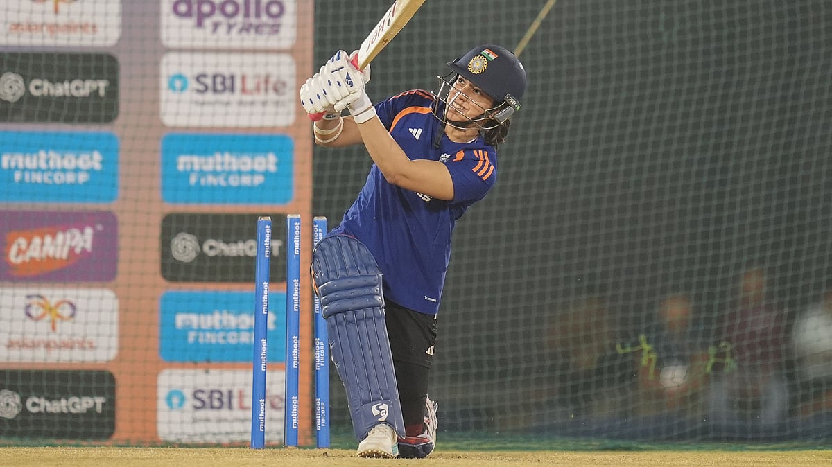 Smriti Mandhana during a net practice session ahead of the Zimbabwe series. - | Photo: X/BCCIWomen