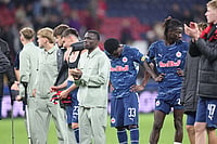 RB Salzburg Vs AC Milan, UEFA Europa League: Alphadjo Cisse's Hat-Trick Powers Rossoneri To 4-0 Win | Photo: AP/Alexandra Beier : Salzburg players stand at the end of an Europa League opening phase soccer match between FC Red Bull Salzburg and AC Milan, in Salzburg, Austria, Thursday, Oct.15, 2026.