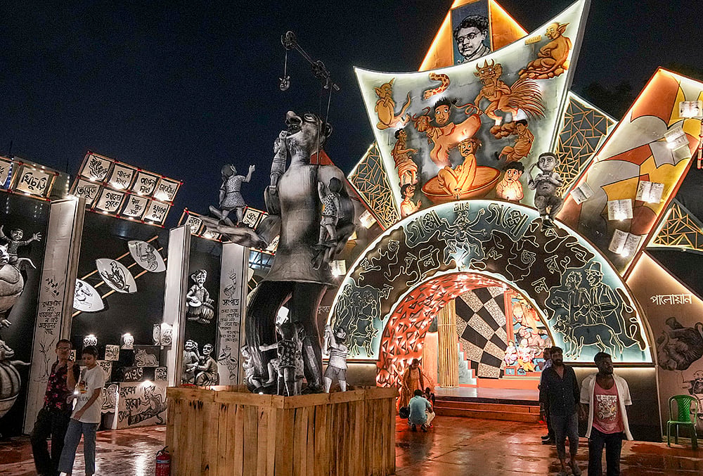 Durga Puja pandal themed on Abol Tabol in Kolkata