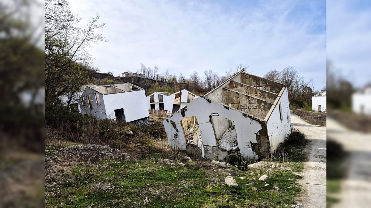 Houses damaged and displaced after earthquake in Sergey Pole settlement - Alena A / Shutterstock