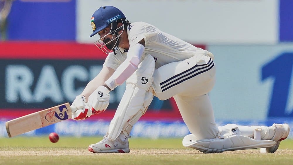 India's KL Rahul plays a shot during day four of the first cricket test match between Sri Lanka and India in Galle, Sri Lanka, Tuesday, Aug. 18, 2026.  - | Photo: AP/Eranga Jayawardena