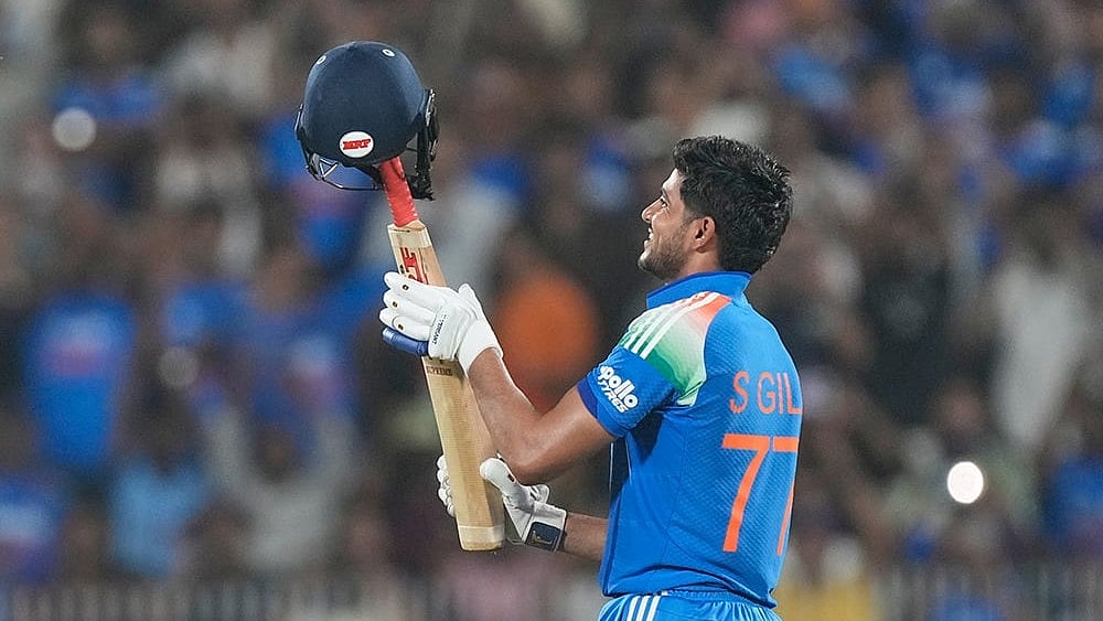 India's captain Shubman Gill celebrates after scoring a double century during the second one-day international cricket match between India and West Indies in Guwahati, India, Wednesday, Sept. 30, 2026. - | Photo: AP/ Anupam Nath