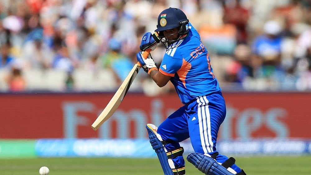 India's Deepti Sharma batting during the ICC Women's T20 World Cup match between India and South Africa, at Emirates Old Trafford, Manchester, England. - | Photo: Nigel French/PA via AP