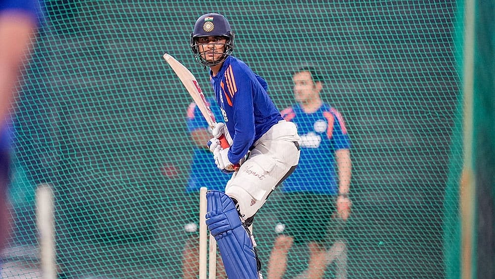 The India ODI captain Shubman Gill prepares in the nets ahead of the West Indies series. - | Photo: X/@BCCI