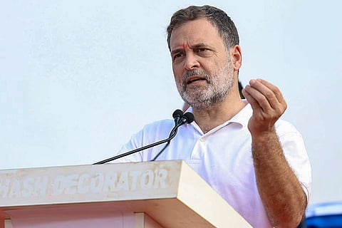 In this image received on Oct. 18, 2026, Leader of Opposition in the Lok Sabha Rahul Gandhi during 'Goy Rakhonn Yatra', in Margao, Goa.