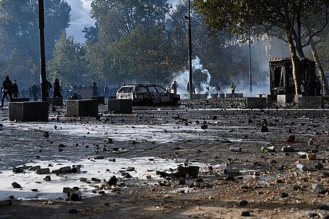The Republique plaza during a demonstration against rising living costs and in solidarity with students’ grievances in Lyon, France, Saturday, Oct. 17, 2026.