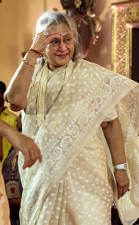 Veteran actor and Samajwadi Party MP Jaya Bachchan during the 80th North Bombay Sarbojanin Durga Puja celebrations, in Mumbai, Saturday, Oct. 17, 2026. 
