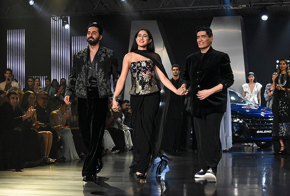 Actors Aayushman Khurana, Sara Ali Khan and designer Manish Malhotra