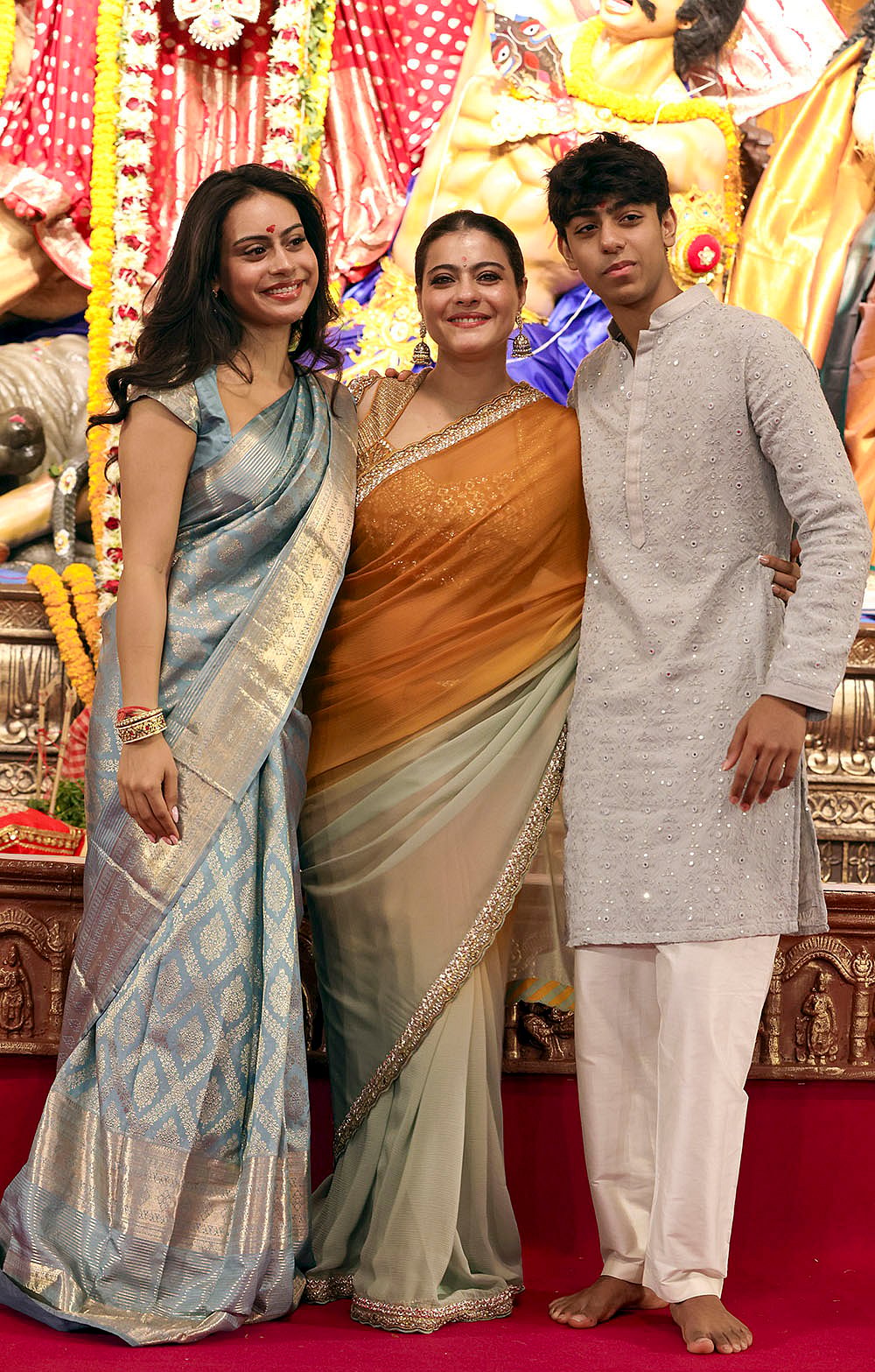 actor Kajol with her son Yug Devgan and daughter Nysa Devgan