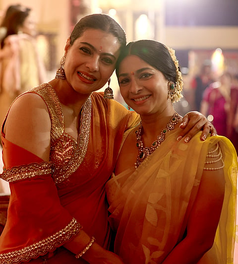 Bollywood actors Kajol and Tanishaa Mukerji during the 80th North Bombay Sarbojanin Durga Puja celebrations, in Mumbai, Saturday, Oct. 17, 2026. 
