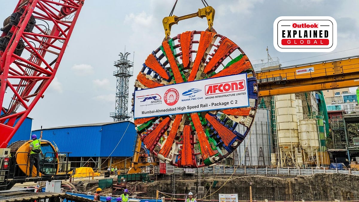 Representative Image - The cutterhead of the second tunnel-boring machine is lowered at Sawli, near Ghansoli, Maharashtra, for the Mumbai–Ahmedabad high-speed rail project -  | National High Speed Rail Corporation Limited (NHSRCL)