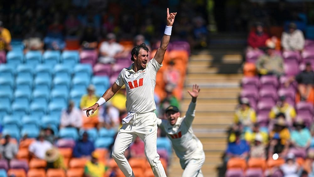 Mitchell Starc of Australia appeals unsuccessfully for a wicket during play on day two of the first cricket test against Bangladesh in Darwin, Australia, Friday, Aug.14, 2026,  - | Photo: James Ross/AAPImage via AP