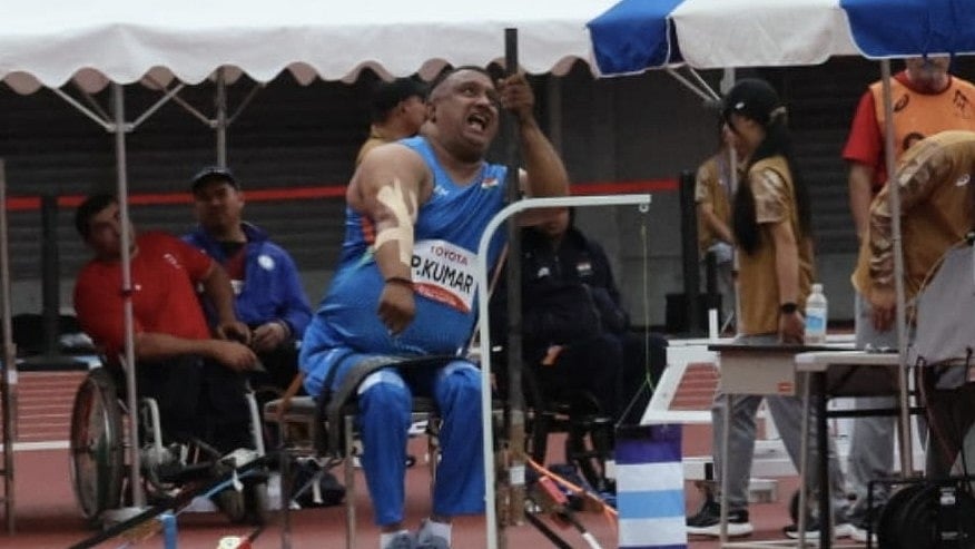 Pradeep Kumar in action during the javelin throw final at the Asian Para Games 2026 - | Photo: SAI Media