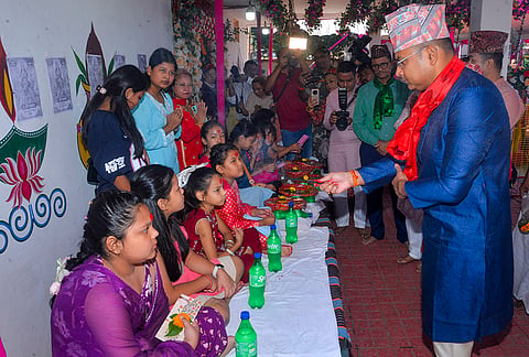 People perform 'Kanya Pujan' on the occasion of Vijayadashami, in Ranchi, Jharkhand.