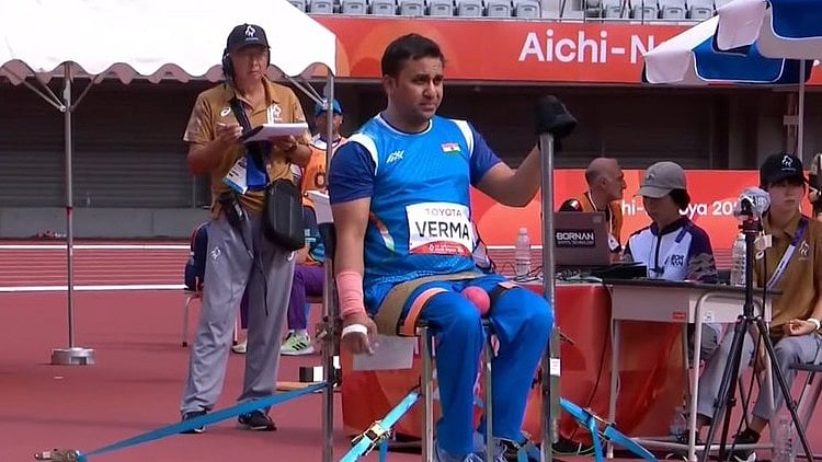 Ayush Verma in action during the shot put final on Wednesday at the Asian Para Games - | Photo: Screengrab (Waves)