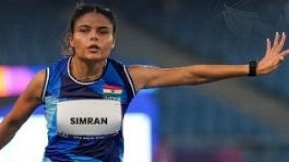 Simran Sharma captured her second gold medal of the tournament, setting a new Asian Para Games record with a timing of 12.02 seconds in the Women's 100m T12 final. - Media_SAI/X
