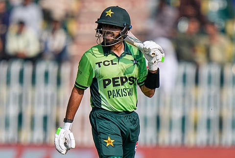 Pakistan's Babar Azam reacts as he walks off the field after his dismissal during the tri-series one-day international cricket match between Pakistan and England, in Rawalpindi, Pakistan, Tuesday, Oct. 20, 2026. 
