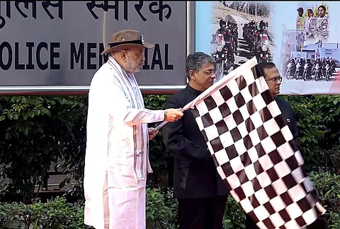 Union Home Minister Amit Shah flags off a nationwide motorcycle rally themed 'Fight Against Drugs' from the National Police Memorial to mark Police Commemoration Day, in New Delhi. 