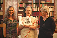 | Photo: AICC via PTI  : Congress Parliamentary Party Chairperson (CPP) and MP Sonia Gandhi, centre, during the unveiling of her upcoming book 'Belonging: A Journey of Love', as she makes her debut on Instagram, in New Delhi. 