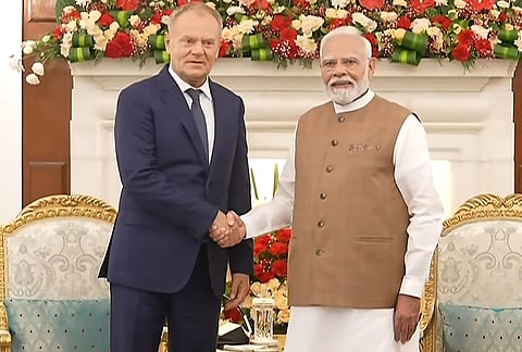 Prime Minister Narendra Modi during a bilateral meeting with Poland’s Prime Minister Donald Tusk, in New Delhi. 