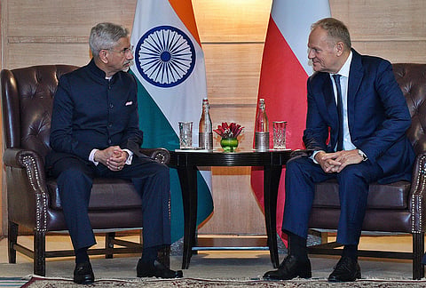 EAM S. Jaishankar during a meeting with Poland’s Prime Minister Donald Tusk, in New Delhi. 
