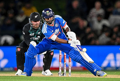 Shreyas Iyer of India bats during the T20 cricket international between New Zealand and India in Christchurch, New Zealand, Thursday, Oct. 22, 2026. 