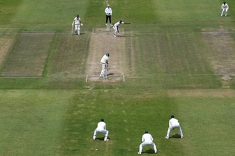 South Africa's Kagiso Rabada bowls during day five of the second cricket test match between South Africa and Australia, in Gqeberha, South Africa, Thursday, Oct. 22, 2026.