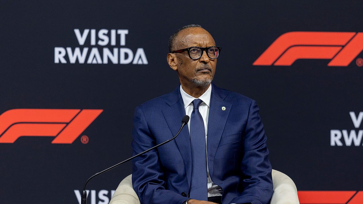Rwandan president Paul Kagame speaks during an announcement that Formula 1 will return to Africa with a grand prix in the country starting early next decade, in Kigali, Tuesday, Oct. 13, 2026. - (AP Photo)