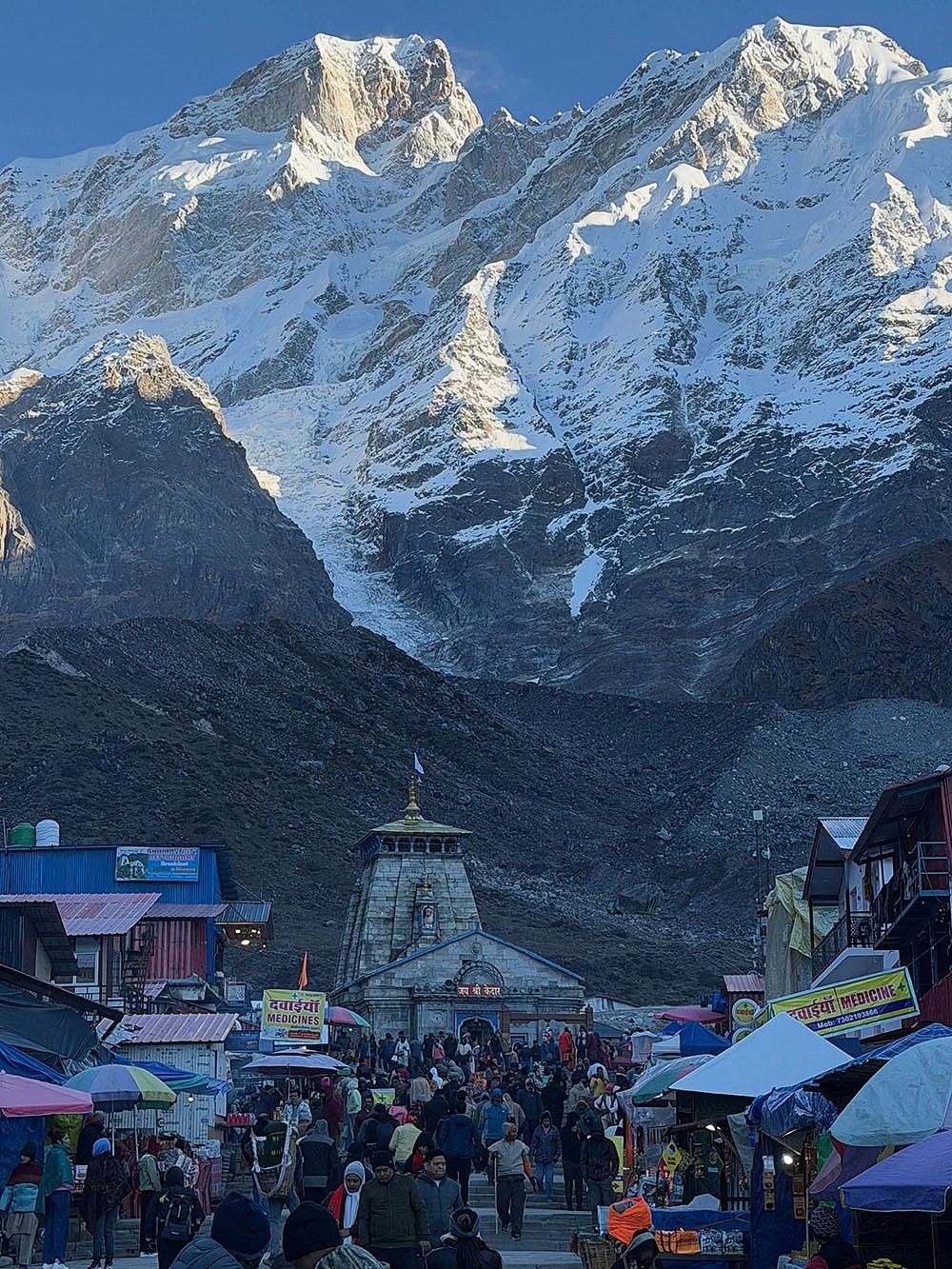 People at Kedarnath Dham in Rudraprayag