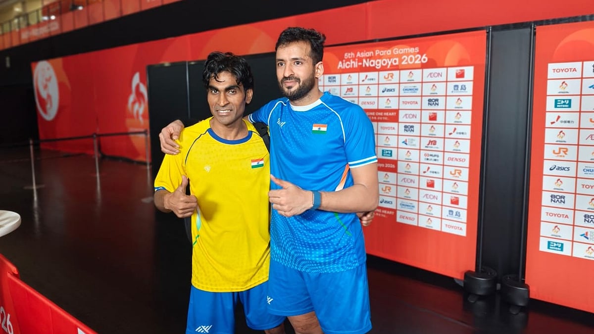 Nitesh Kumar defeated compatriot Pramod Bhagat to win men's singles SL3 gold at the Asian Para Games 2026. - PCI