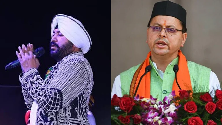 Uttarakhand CM Pushkar Singh Dhami urges closure in Daler Mehndi controversy - Left pic - Daler Mehndi Instagram, Right pic- PTI