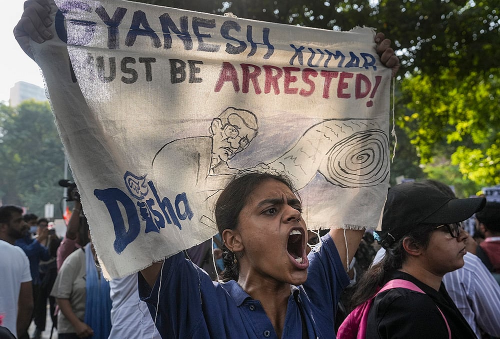 A demonstrator during a protest against the alleged deletion of voters and Special Intensive Revision (SIR) electoral rolls, in New Delhi, Friday, Oct. 23, 2026. - | Photo: PTI/Karma Bhutia