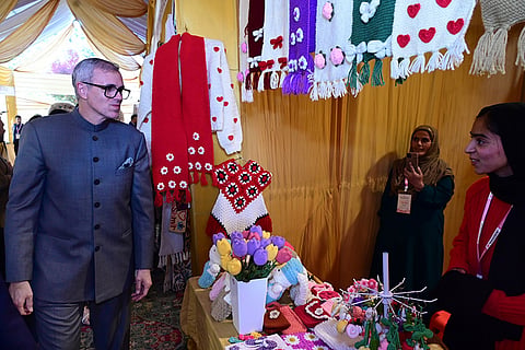 In this image posted on Oct. 24, 2026, Jammu and Kashmir Chief Minister Omar Abdullah attends the 'Know Your Artisan' brand promotion exhibition, during the Chrysanthemum Show, in Srinagar, Jammu and Kashmir.