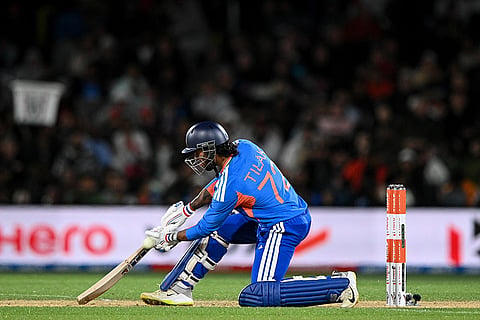 India's Tilak Varma bats during the second T20 cricket international between New Zealand and India in Christchurch, New Zealand, Saturday, Oct. 24, 2026.