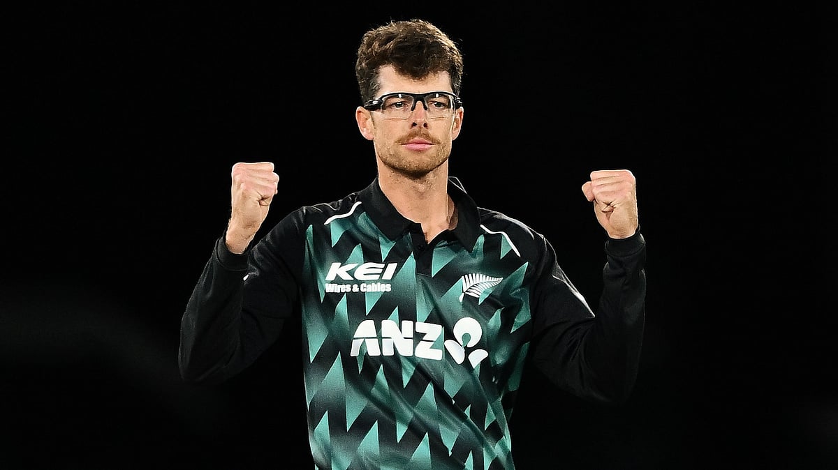 Mitchell Santner took 4/21 in Christchurch and became the first bowler with multiple four-wicket hauls against India in men’s T20Is. - BLACKCAPS/X