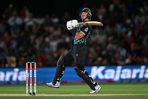 New Zealand's Finn Allen bats during the second T20 cricket international between New Zealand and India in Christchurch, New Zealand, Saturday, Oct. 24, 2026.