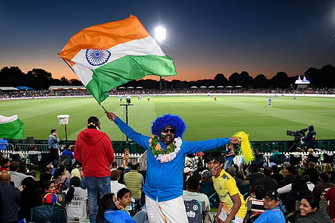 Fans cheer during the second T20 cricket international between New Zealand and India in Christchurch, New Zealand, Saturday, Oct. 24, 2026.