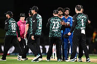 Tilak Varma And Nitish Kumar Reddy Script Epic Recovery In 2nd T20I As India Take 2-0 Lead Against New Zealand | Photo: Chris Symes/Photosport via AP : India's Tilak Varma, third right, shakes hands with New Zealand's players after winning the second T20 cricket international between New Zealand and India in Christchurch, New Zealand, Saturday, Oct. 24, 2026.