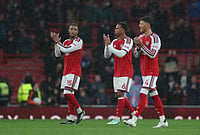 Arsenal Vs Everton: Ezri Konsa, Gabriel Magalhaes Goals Seal 2-0 Premier League Win For Gunners | Photo: AP/Ian Walton : Arsenal's Ezri Konsa, left, Gabriel, center, and Ben White walk off the pitch after the English Premier League soccer match between Arsenal and Everton in London, Saturday, Oct. 24, 2026.