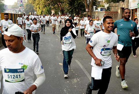 People participate in the 'SBI Green Marathon' Season 7 at Gandhi Maidan, in Patna, Bihar.
