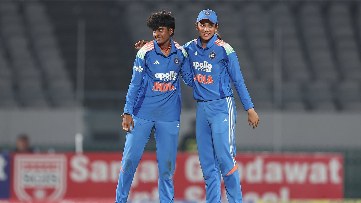 Shree Charani celebrates after taking a wicket during India vs Zimbabwe 2nd ODI.  - bcciwomen/X