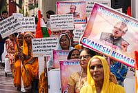 Day In Pics: October 25, 2026 | Photo: PTI/Arun Sharma : Members of the Global Vaishya Federation and United Hindu Front hold a 'dharna' at Birla Mandir to extend their support for Chief Election Commissioner Gyanesh Kumar, in New Delhi.