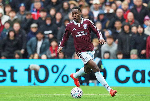 Aston Villa's Nicolas Jackson in action during the English Premier League soccer match between Aston Villa and Manchester City in Birmingham, England, Saturday, Oct. 24, 2026. 
