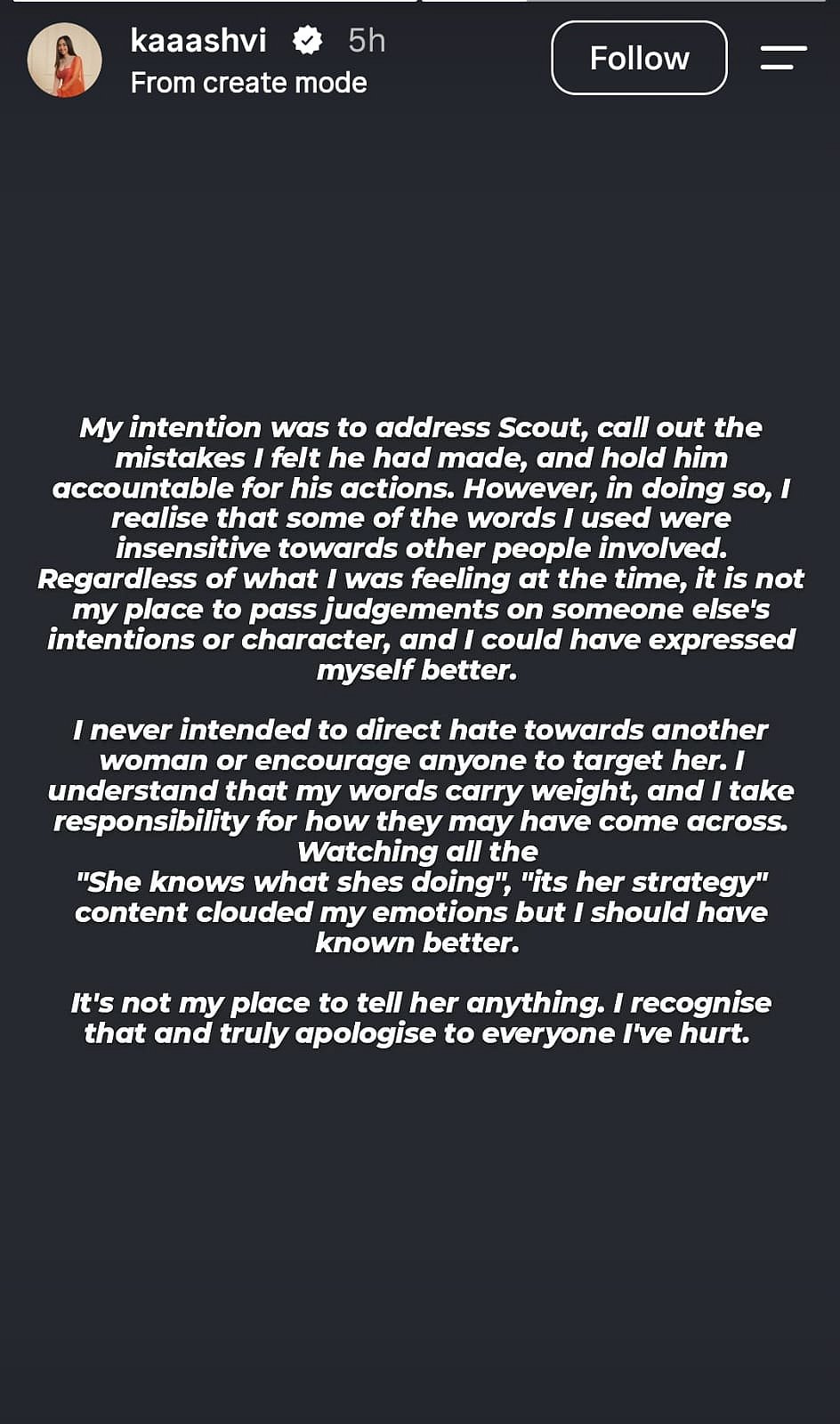 Kaashvis apology