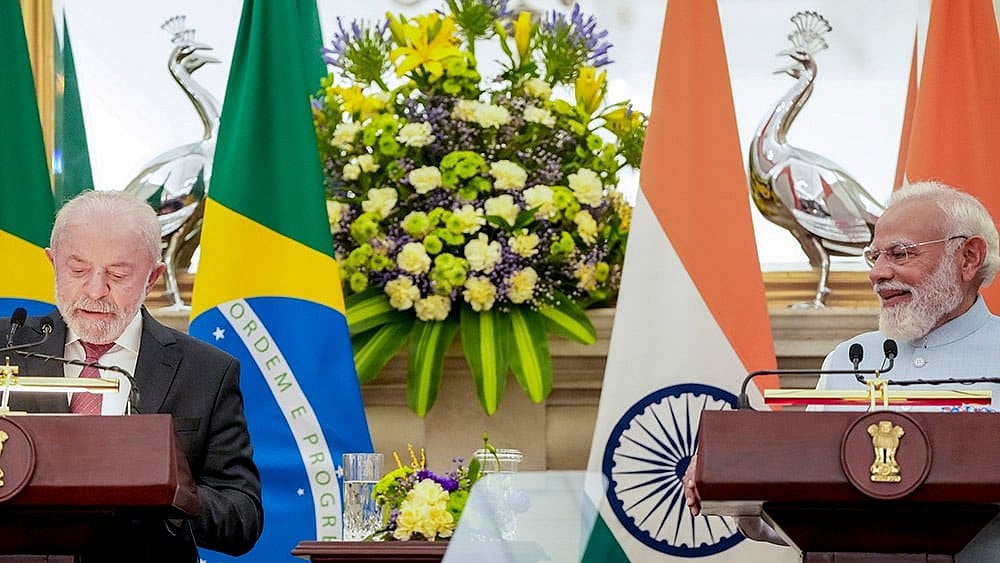 PM Narendra Modi with Brazil's Lula da Silva during a joint press meet in New Delhi - | Photo: PTI/Ravi Choudhary