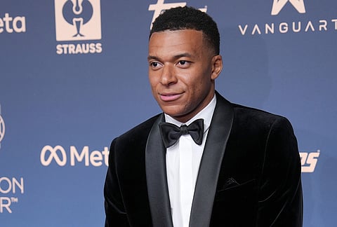 France's soccer player Kylian Mbappé attends the Ballon d'Or ceremony at the London Palladium Theatre in London, England, Monday, Oct. 26, 2026.